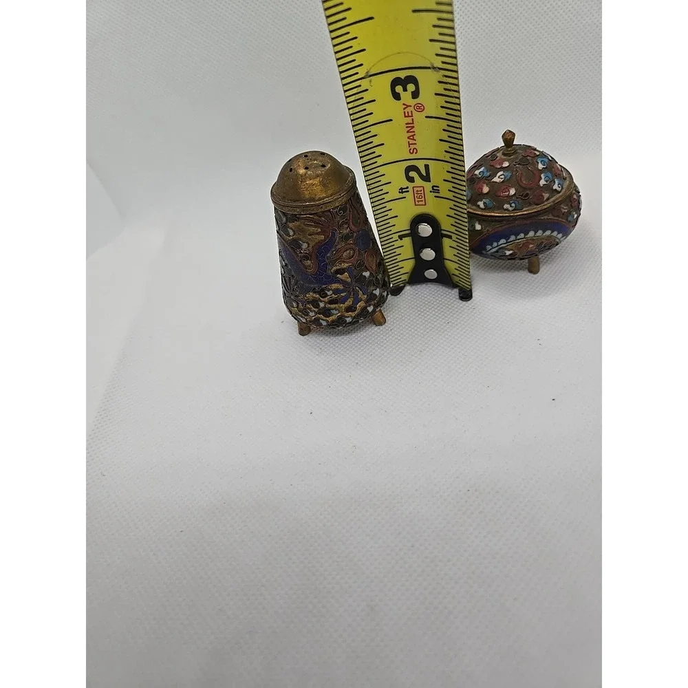Vtg Cobalt Cloisonne Lidded Mustard Pot & Salt Cellar Set Dragon Motif‎ Chinese